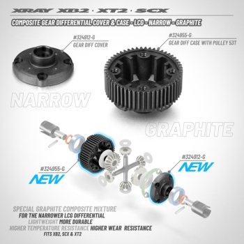 Preview: COMPOSITE GEAR DIFFERENTIAL CASE WITH PULLEY 53T LCG NARROW XRAY GRAPHITE