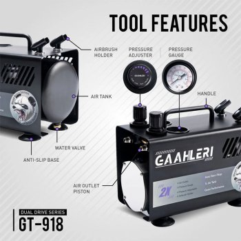 Preview: Airbrush-Kompressor GT-918 EU-Version GAAHLERI Dual Drive Series