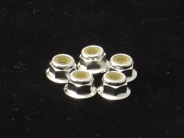 Hiro Seiko 4mm Alloy Flange Nylon Nut [Silver] ( 5 pcs)