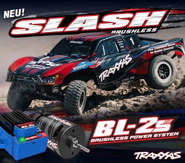 TRAXXAS Slash 1/10 2WD Short-Course-Truck rot / blau / orange / grün RTR BL-2S Brushless, ohne Akku/Lader mit Clipless