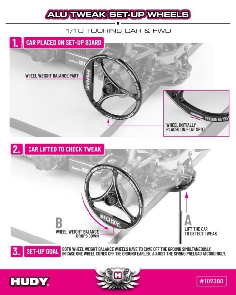 ALU TWEAK SET-UP WHEEL FOR 1/10 TOURING CAR & FWD (4) HUDY