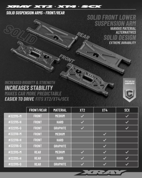 XT2 COMPOSITE SUSPENSION ARM FRONT LOWER - SOLID - MEDIUM XRAY