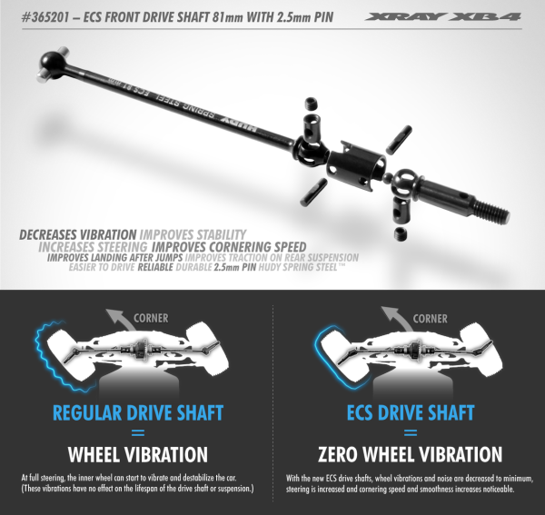 ECS FRONT DRIVE SHAFT 81MM WITH 2.5MM PIN - HUDY SPRING STEEL - SET