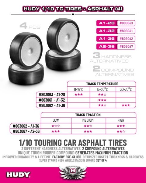 HUDY 1/10 TC TIRES A2-36 - ASPHALT (4) nP0626