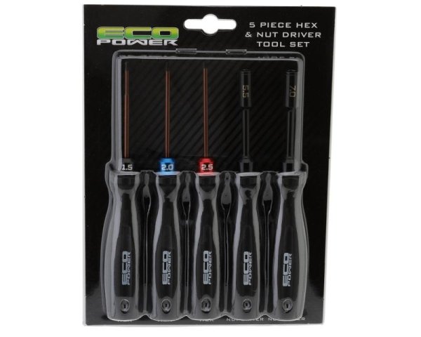 5 Piece Hex and Nut Driver Tool Set EcoPower (1.5, 2.0, 2.5mm Hex and 5.5, 7mm Nut Drivers)