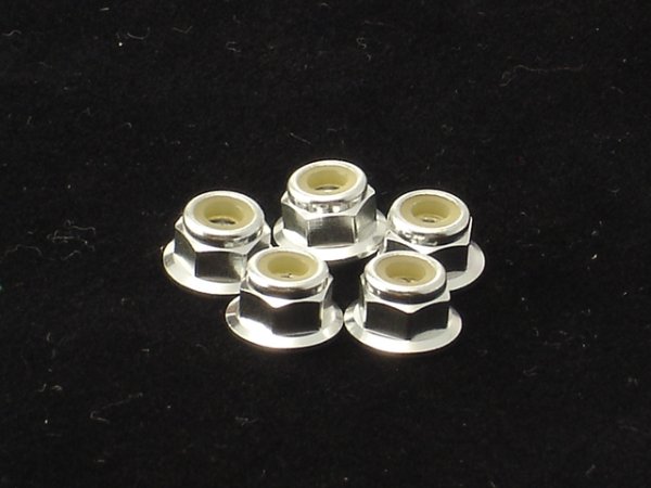 Hiro Seiko 4mm Alloy Flange Nylon Nut [Silver] ( 5 pcs)