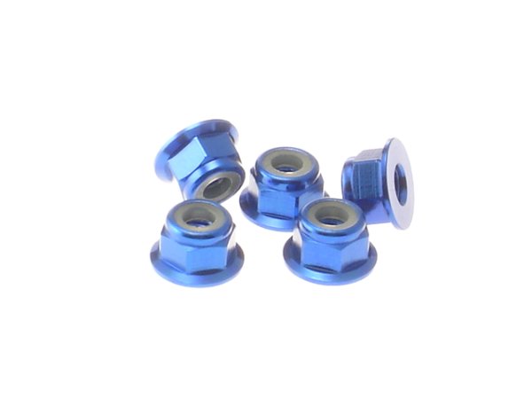 Hiro Seiko 4mm Alloy Flange Nylon Nut [Y-Blue] ( 5 pcs)
