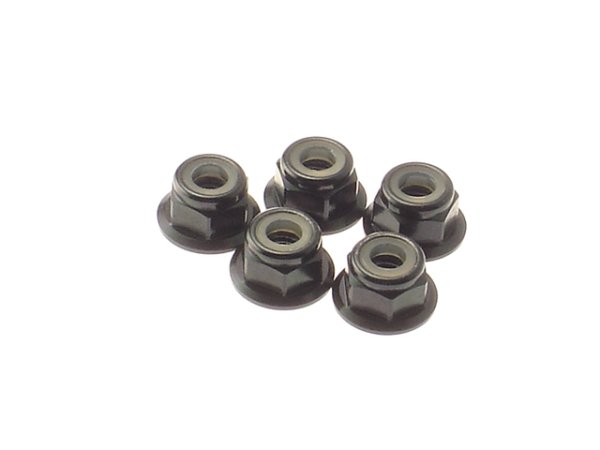 Hiro Seiko 4mm Alloy Flange Nylon Nut [Black] ( 5 pcs)