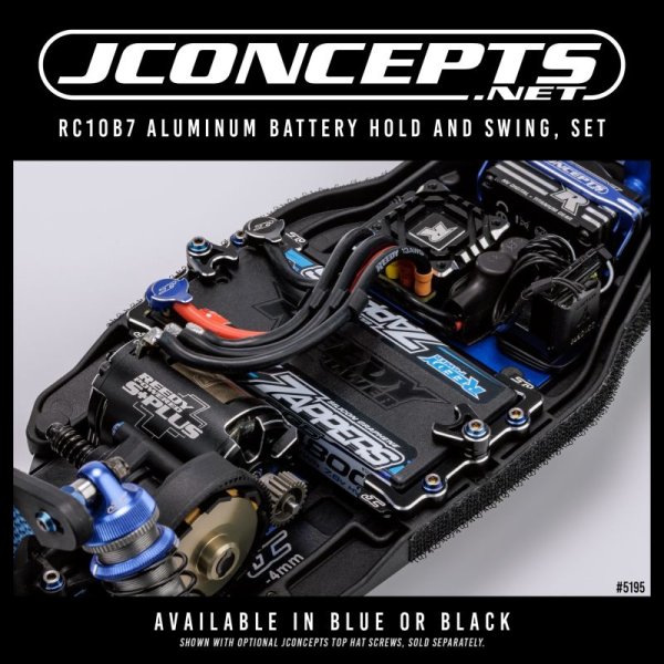 Aluminum battery hold and swing, set black JConcepts RC10B7 / T7 / B7.1