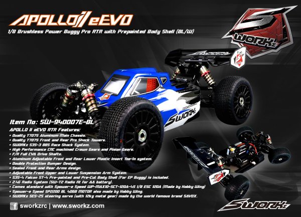 SWORKz Apollo II eEVO 1/8 Brushless Power Buggy Pro RTR with Prepainted Body Shell